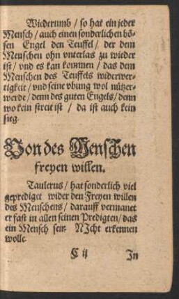 Von des Menschen freyen willen.