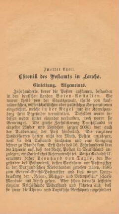 Zweiter Theil. Chronik des Postamts in Laucha