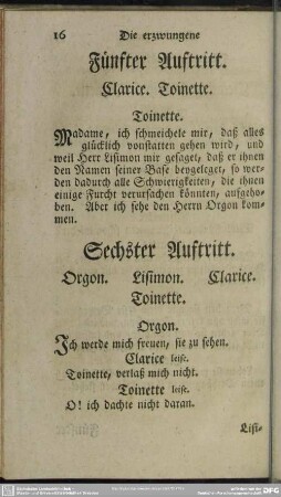 Sechster Auftritt. Orgon. Lisimon. Clarice. Toinette