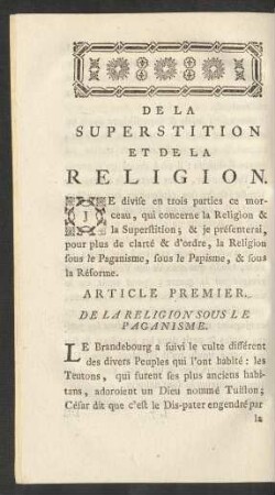 De La Superstition Et De La Religion