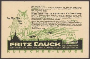 Werbepostkarte Grafische Kunstanstalt „Fritz Lauck“, Gneisenaustraße 92