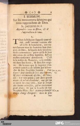 I. Sermon. Sur les mouvemens salutaires qui nous rapprochent de Dieu.