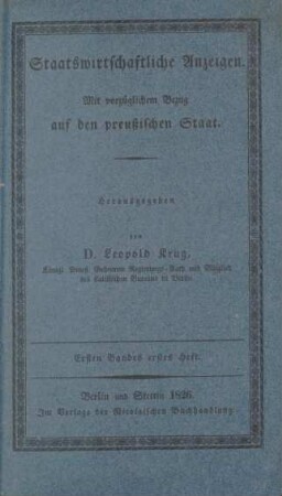 Ersten Bandes erstes Heft