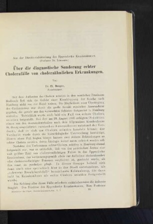 Über die diagnostische Sonderung echter Cholerafälle von choleraähnlichen Erkrankungen.