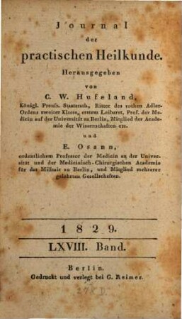 Journal der practischen Heilkunde. 68 = Bd. 61. 1829