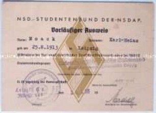 Vorläufiger Mitgliedsausweis des NS-Studentenbundes