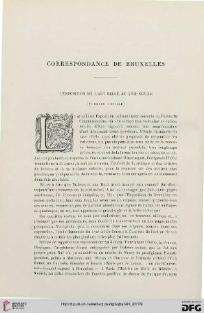 4. Pér. 4.1910: L' exposition de l'art belge au XVIIe siècle, 1 : correspondance de Bruxelles$d