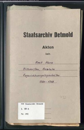 Eingaben, Rescripte, Resoluta (Bescheide) des Amtes Horn, Band 2