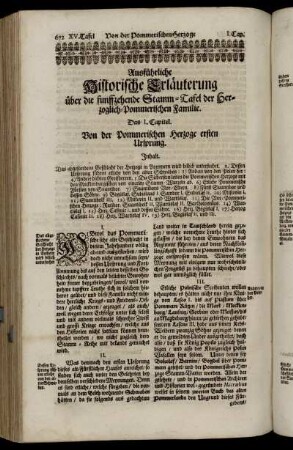 Das I. Capitel. Von der Pommerischen Herzoge ersten Ursprung.