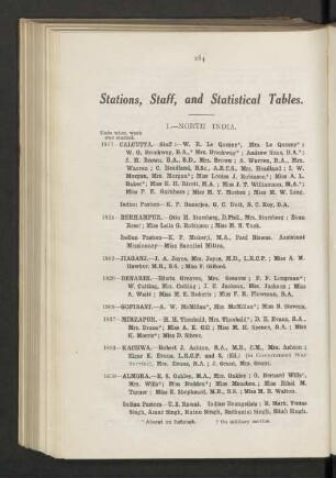 Stations, Staff, and Statistical Tables