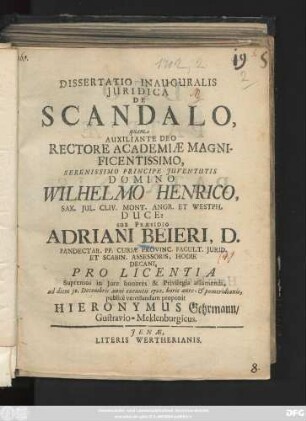 Dissertatio Inauguralis Juridica De Scandalo