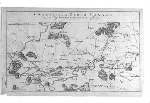 CHARTE VON DEM OURCQ-CANALE zwischen Paris und Lisy. - [Ca. 1:360.000]. - [Weimar], [ca. 1804]. - 1 Kt. : Kupferst. ; 29 x 18 cm. - Maßstab in graph. Form (Toisen). - Ohne Kt.-Netz