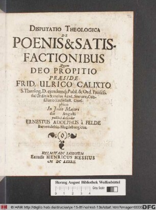 Disputatio Theologica De Poenis & Satisfactionibus