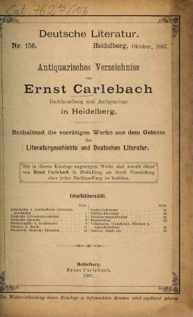 Antiquarisches Bücherverzeichnis. 156. 1887