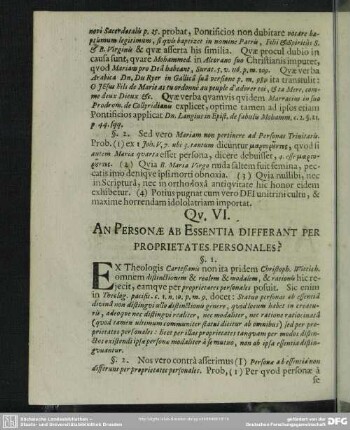Qu. VI. An Personae Ab Essentia Differant Per Proprietates Personales?