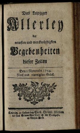 Den 5 Novembr. 1754. Fünff und viertzigstes Stück.