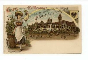 Gewerbe-, Industrie- und Kunstausstellung: Ausstellungsgebäude, Weingärtnerin mit Butte