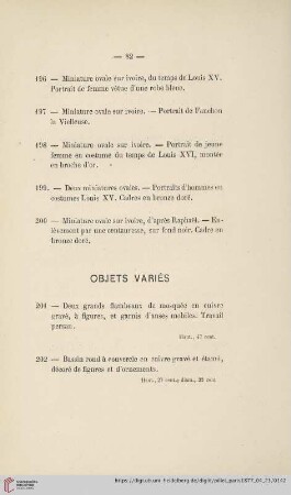 Objets Variés (Nr. 201 - 207)