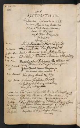 Winterhalbjahr 1714/1715. Rektorat Gabriel Schweder