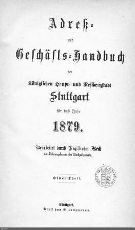 1879: Stuttgarter Adressbücher, 1879