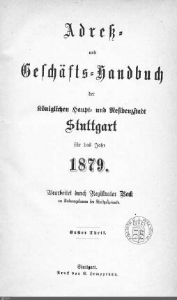 1879: Stuttgarter Adressbücher, 1879
