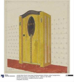 Darmstadt, Dreihäusergruppe, Eckhaus, erstes Obergeschoss, Schlafzimmer, Raum 10, Perspektive des Schrankes