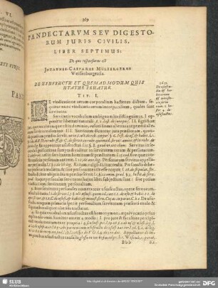 Liber Septimus: De quo responsurus est Johannes-Casparus Mülbergerus Weissenburgensis. De Usufructu Et Quem Ad Modum Quis Utatur Fruatur