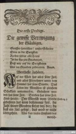 Die erste Predigt. Die gewisse Verewigung der Gläubigen