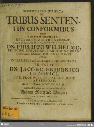 Dissertatio Iuridica De Tribus Sententiis Conformibus