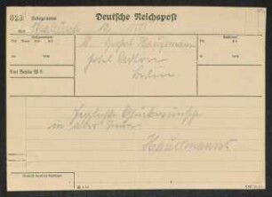 Brief von Hermann Haussmann und Hildegard Haussmann an Gerhart Hauptmann