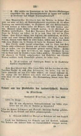 Extrakt aus den Protokollen des landwirthschaftl. Vereins in Storkow.