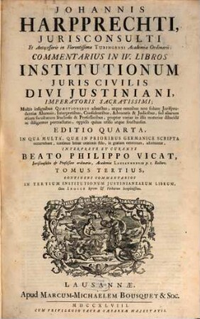 Commentarius in quatuor libros Institutionum Iuris Civilis, 3