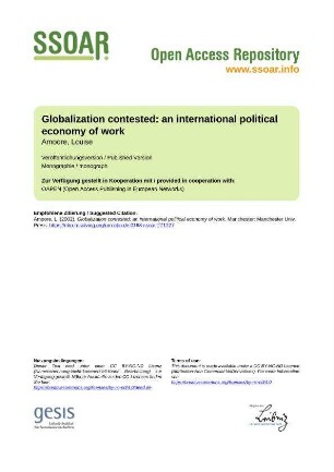 Globalization contested: an international political economy of work