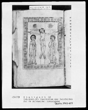 Psalterium - Hymnar (Benediktinerhandschrift) — Kreuzigung, Folio 8verso