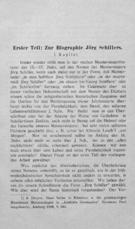 Erster Teil : Zur Biographie Jörg Schillers