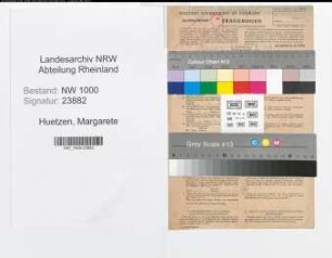 Entnazifizierung Margarete Huetzen, geb. 27.09.1916 (Putzfrau)