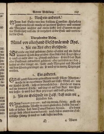 Vierzehender Absatz. Mittel vor allerhand Geschwär und Ays.