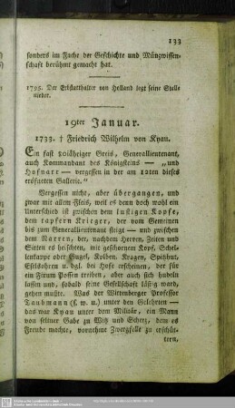 19ter Januar. 1733. † Friedrich Wilhelm von Kyau