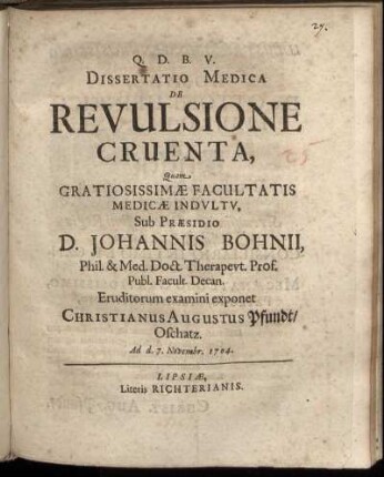 Dissertatio Medica De Revulsione Cruenta