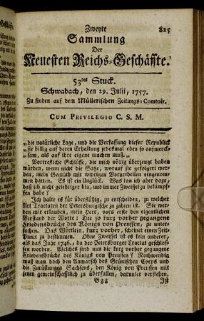 53tes Stuck. Schwabach, den 29. Julii, 1757.