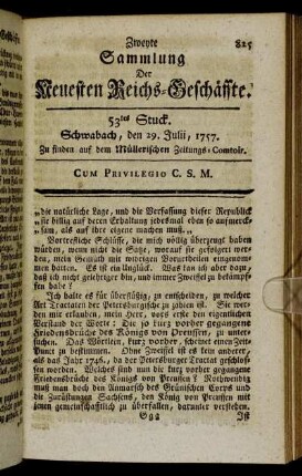 53tes Stuck. Schwabach, den 29. Julii, 1757.