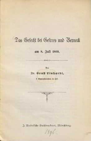 Das Gefecht bei Gefrees und Berneck am 8. Juli 1809