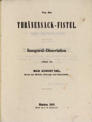 Von der Thränensack-Fistel