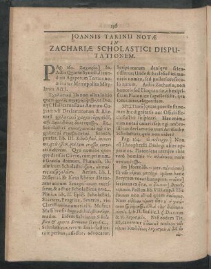 Joannis Tarinii Notae In Zachariae Scholastici Disputationem.