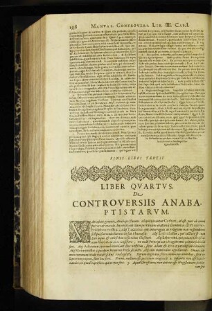Liber Quartus. De Controversiis Anabaptistarum.