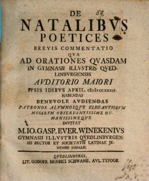 De natalibus poetices brevis commentatio
