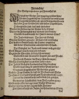 Andencken/ Der Seelig-verstorbenen zu Ehren aufgesetzt.