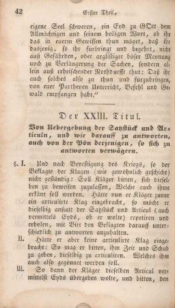 Der XXIII. Titul. Von Uebergebung der Satzstück und Articuln, und wie darauff zu antworten, auch von der Pön derjenigen, so sich zu antworten verwägern.