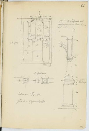 Wohnhaus Johannisgasse, Colmar: Grundriss, Details (aus: Skizzen- und Fotoalbum 16)