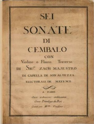 Sei sonate di cembalo con violino o flauto traverso